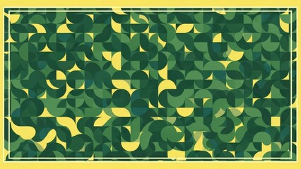 Abstract Geometric Pattern of Interlocking Green and Yellow Semi-Circles.