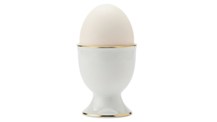 Soft boiled egg in eggcup isolated PNG on transparent background, breakfast food item for culinary and design use