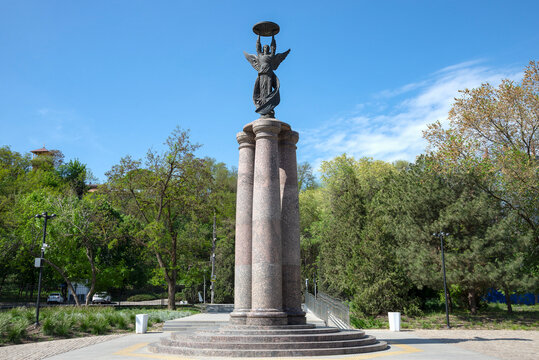 TAGANROG, RUSSIA - MAY 07, 2025: Monument in honor of the 300th anniversary of the founding of the city of Taganrog in the park on the embankment, Rostov region