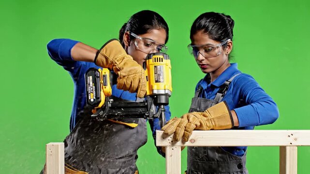 Magnetic stud driver action close up with nail gun nailing studs on effect videos Mission Cordless Power Tools style featuring power