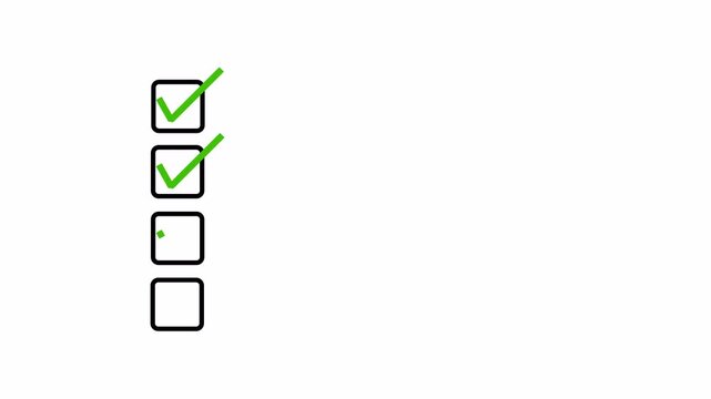 Animated checklist with green check marks in square box task completion animation with transparent background in 4k animation 