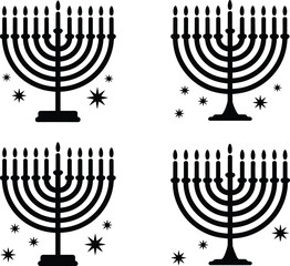 Four Black And White Menorahs With Stars Background