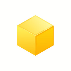 Fototapeta premium Single yellow isometric cube with smooth surface creating 3D geometrical shape perfect for graphic design work