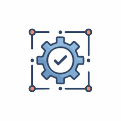 Obraz premium Configuration Gear with Check Mark Symbol: Icon for Settings or Approval Process, Framed in Connected Square