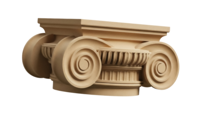 Ionic capital isolated PNG on transparent background, architectural element with volutes and echinus, classical order for building design