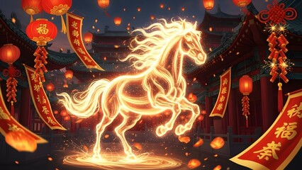 Golden Spirit Horse in a Lantern-Lit Ancient Temple 2