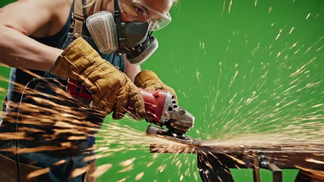 Metal surface smooths under spinning wheel with angle grinder sanding surface on effect videos Mission Cordless Power Tools style