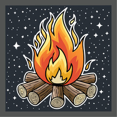Petit feu de camp stylis&eacute;, ciel nocturne &eacute;toil&eacute;