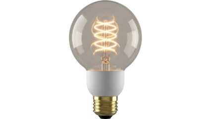 Vintage Edison bulb PNG isolated on transparent background, antique style lightbulb with glowing filament for retro design and decoration