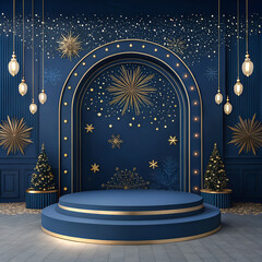 Elegant New Year Backdrop with Navy Blue Base and Golden Dust Sparkles