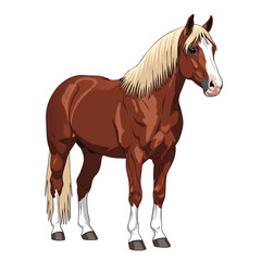 Obraz premium A Beautiful Chestnut Horse with a Blonde Mane Stands Proudly, Captured in a Detailed Vector Illustration