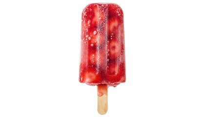 Refreshing strawberry popsicle isolated PNG, delicious frozen treat on transparent background for...