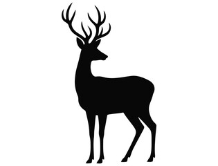 Fototapeta premium Standing Deer Silhouette, Stag Antlers Wildlife Vector
