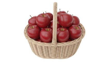 Basket of red apples PNG isolated on transparent background, fresh fruit harvest for healthy eating...
