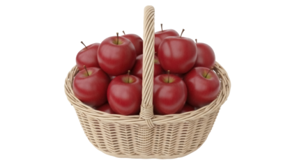 Basket of red apples PNG isolated on transparent background, fresh fruit harvest for healthy eating and autumn themes