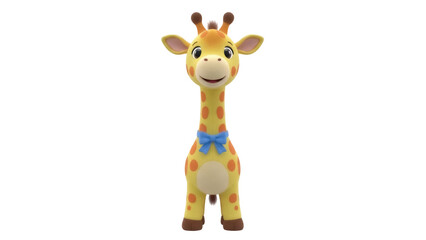 Obraz premium Adorable giraffe cartoon character PNG isolated on transparent background, cute animal with bow tie for kids design