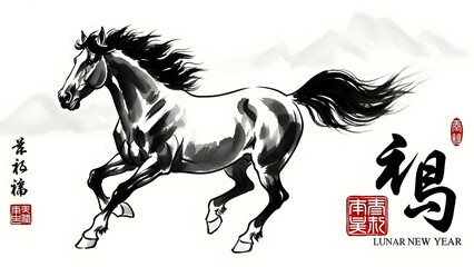Ink Brush Horse Lunar New Year Illustration 4