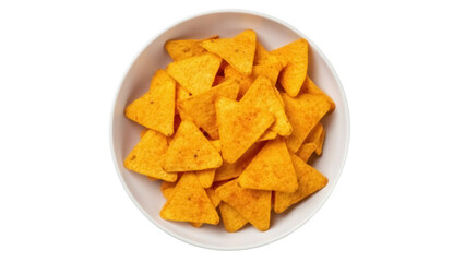 Isolated crisp tortilla chips in a bowl, appetizer with cheesy flavor, snack for party