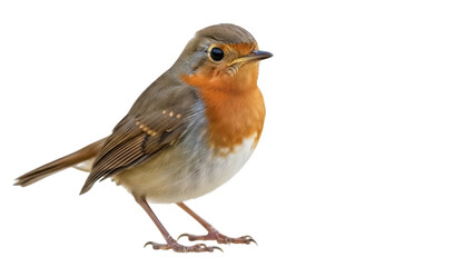European robin isolated PNG on transparent background, small brown bird with orange breast for nature and wildlife designs