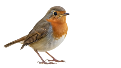 European robin isolated PNG on transparent background, small brown bird with orange breast for nature and wildlife designs