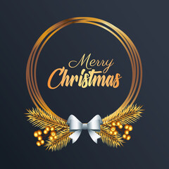 Luxury Christmas Badge Logo with Golden Wreath on Dark Background