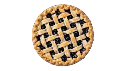 Delicious blueberry pie isolated PNG, homemade lattice crust dessert for Thanksgiving and holiday baking on transparent background