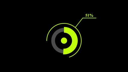 Abstract 51% circle diagram animation, 51% pie charts with business data visualization dashboard animated on black background. 4k - Powered by Adobe