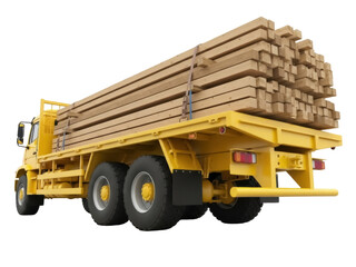 Isolated Wood Delivery Truck with Lumber Load Securely Strapped for Transport in Industry