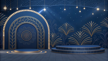 Luxury Countdown Background with Deep Blue Tones and Soft Golden Glow Lines