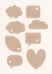 Delicate, neutral speech bubbles and hearts evoke warmth, positivity, and gentle communication, perfect for branding, social media, or heartfelt designs.