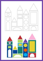 Adorable House Coloring Page Features Bright Geometric Shapes
The worksheet 
Colorful Building Puzzle Provides Fun Creative Educational Activity