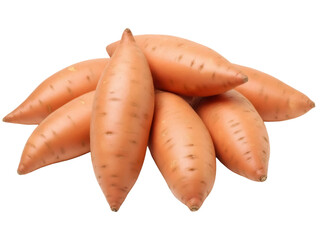Isolated sweet potatoes pile, a culinary ingredient for a healthy vegetarian vegetable dish