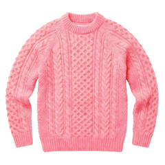 Obraz premium Warm pink cable knit aran sweater, cozy and comfortable classic garment