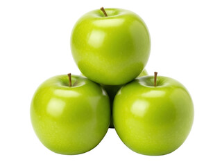 Isolated, fresh green apples stacked; healthy fruit with skin gloss and natural appearance