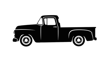 Silhouette of a Classic vintage pickup truck with simple black and white contrast