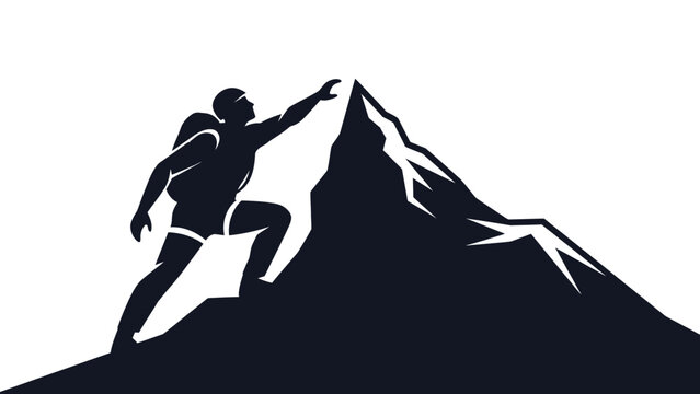 Silhouette of a climber reaching a mountain summit symbolizing achievement and perseverance