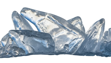 Pile of clear ice rocks isolated PNG on transparent background, decorative ice pieces for product presentation and design use