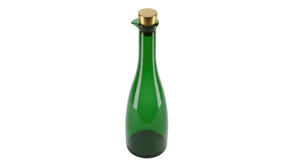 Elegant green glass bottle with golden cap isolated PNG, vintage style container for oil or vinegar on transparent background