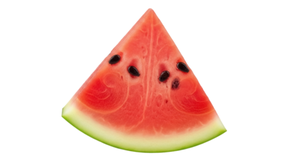Fresh watermelon slice isolated PNG on transparent background, juicy summer fruit with black seeds for healthy eating and refreshing snack