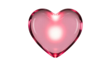 Isolated heart shaped glass object with glossy reflections in pink and red tones, love symbol