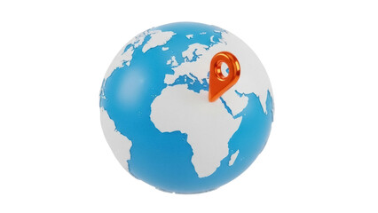 Isolated globe with a map pointer, travel destination icon, world tourism concept