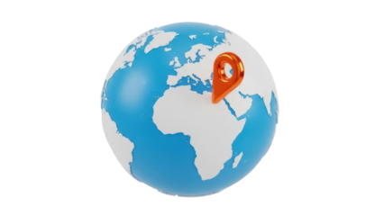 Isolated globe with a map pointer, travel destination icon, world tourism concept