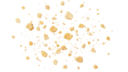 Scattered light brown crumbs isolated on white background
