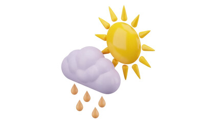 Isolated Weather forecast sunshine with rain cloud element, colorful 3d render scene