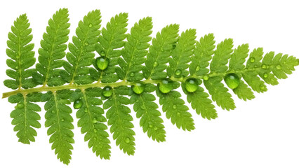 Green fern leaf with water droplets isolated PNG, botanical foliage on transparent background for nature designs and decoration © Hugo