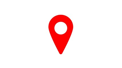 Animated red GPS map pin icon for navigation software, location tracking apps, travel destination markers, and geographical points of interest on white background.

