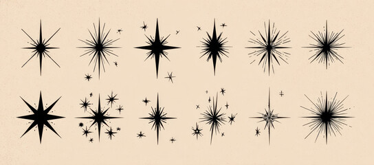 Collection of simple vector star icons featuring various designs and styles, perfect for adding touch of elegance and charm to any project. These stars evoke sense of wonder and creativity