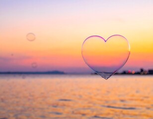 海辺に浮かぶ、ハートのシャボン玉