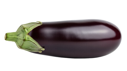 Shiny dark purple eggplant isolated PNG on transparent background, fresh vegetable for healthy eating and vegetarian recipes
