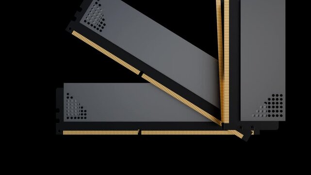 A 3D animation of white-label DDR5 RAM featuring aluminum heatspreaders. These maximize thermal dissipation for the ICs, maintaining peak stability during intensive gaming and heavy workloads.